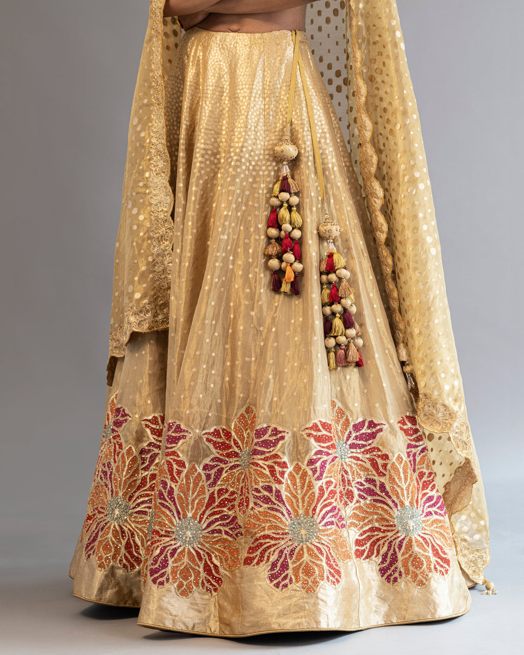 Floral Embroidered Lehenga In Tissue Silk