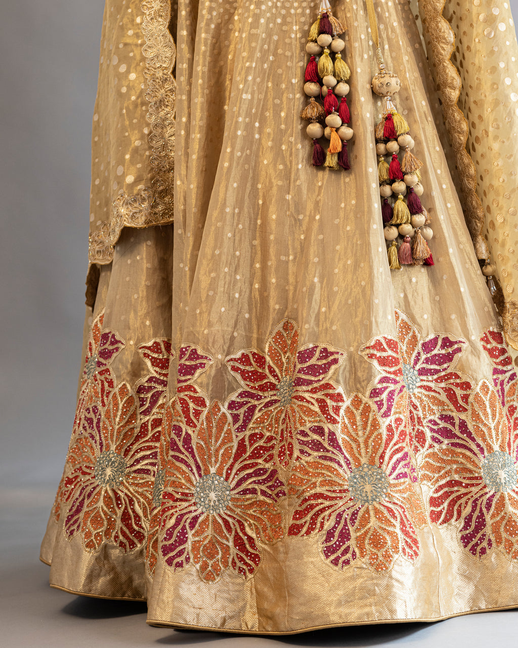 Floral Embroidered Lehenga In Tissue Silk