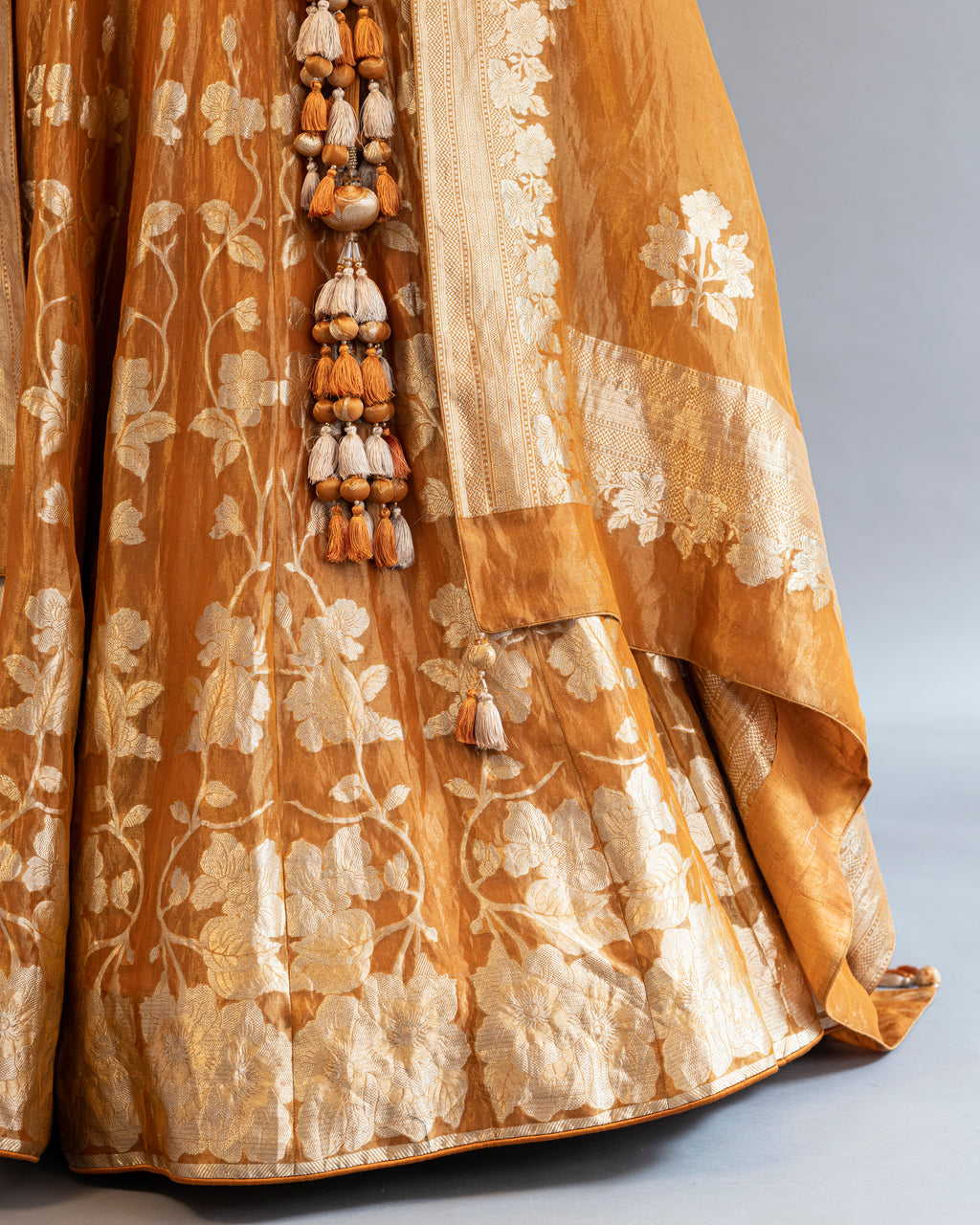 Apricot Handwoven Kora Lehenga