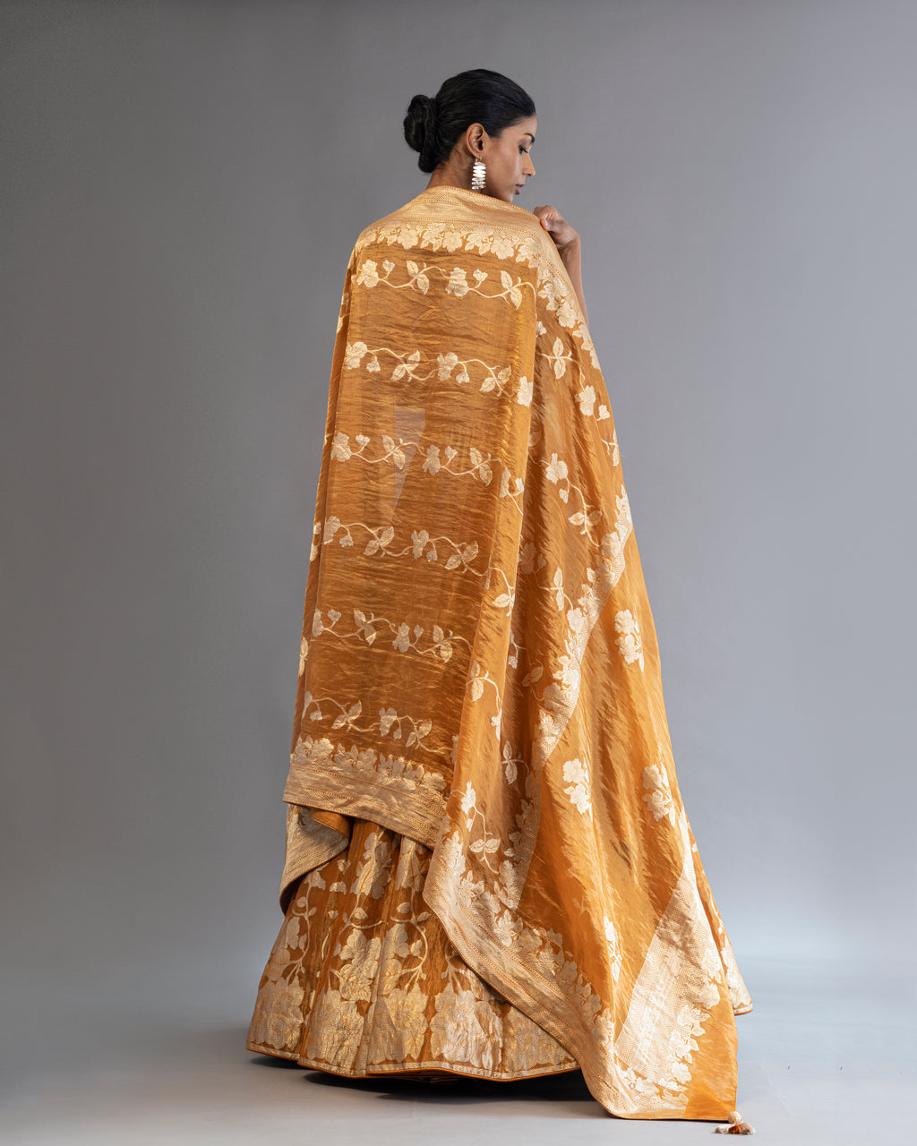 Apricot Handwoven Kora Lehenga