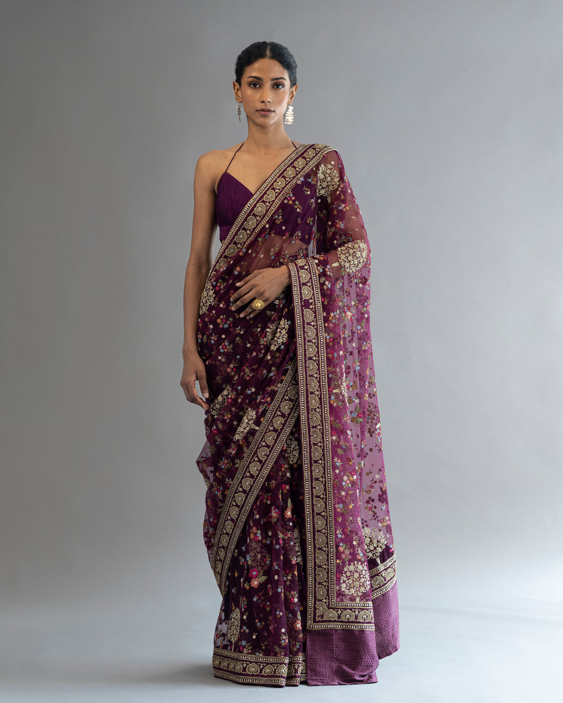 Hand Embroidered Pure Net Saree