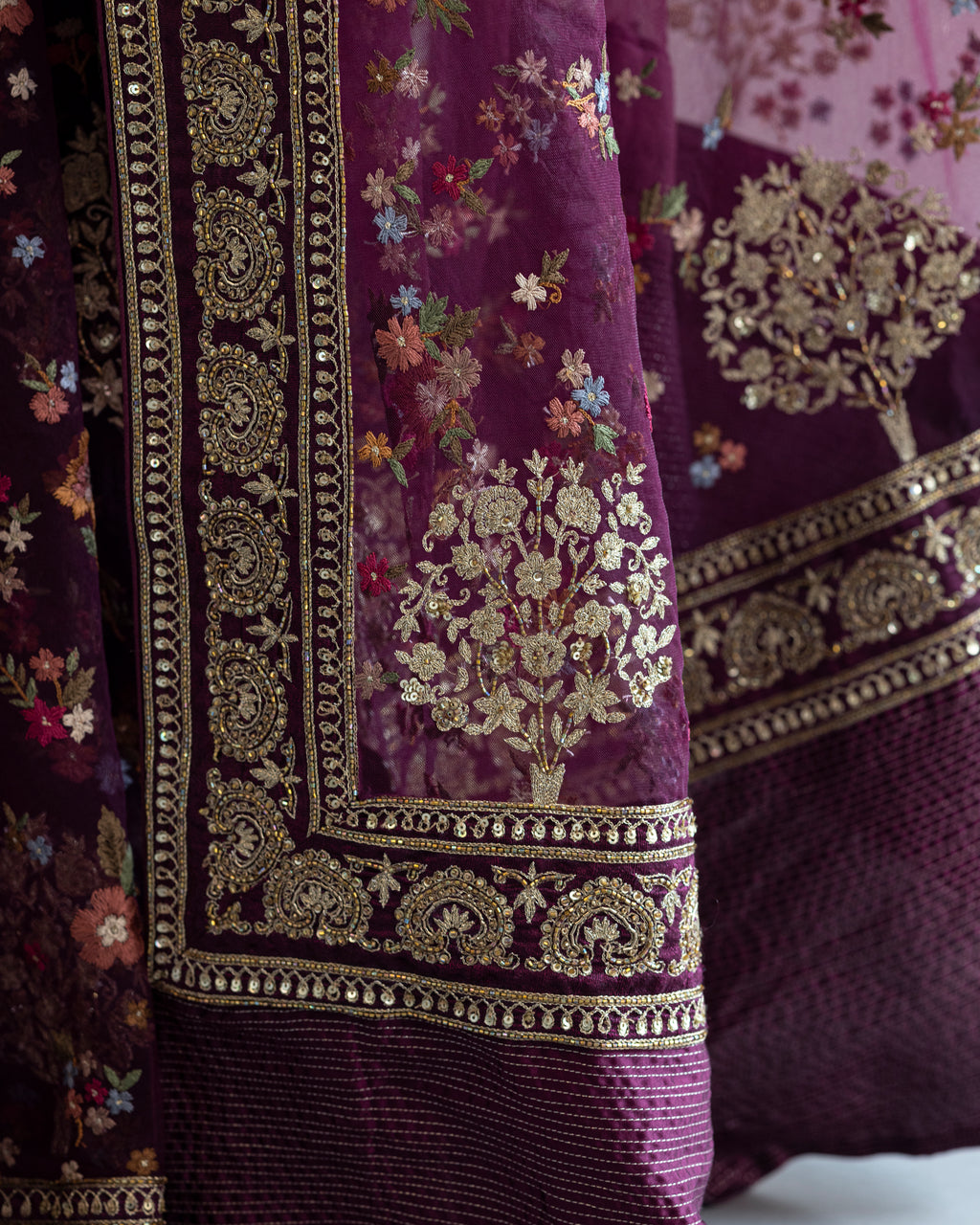 Sangria Hand Embroidered Pure Net Saree