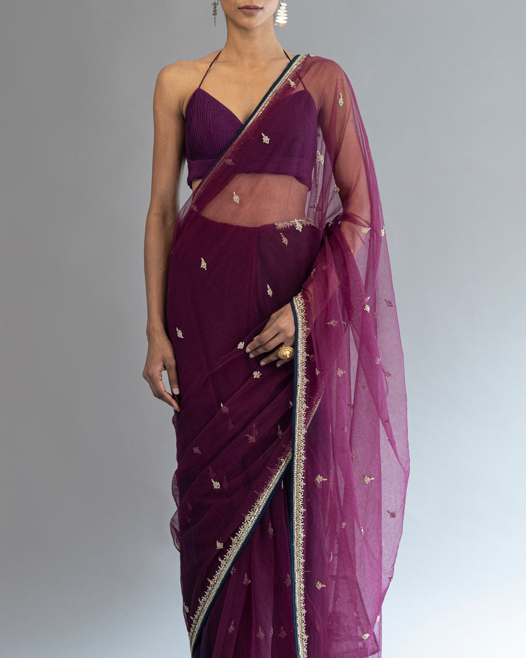 Royal Purple Hand Embroidered Kora Saree