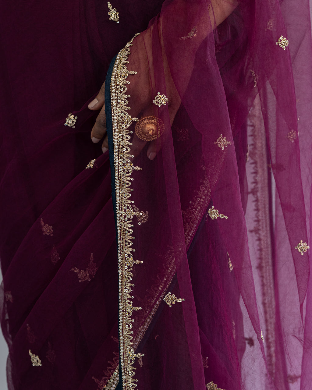 Royal Purple Hand Embroidered Kora Saree