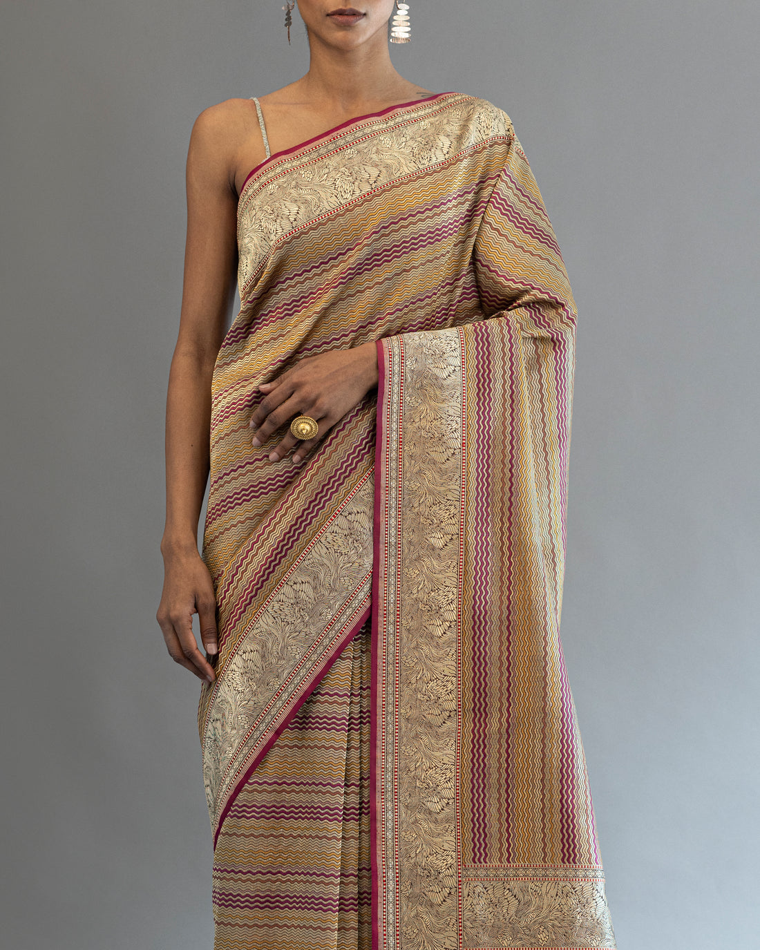 Multi Colored Real Zari Stripe Saree