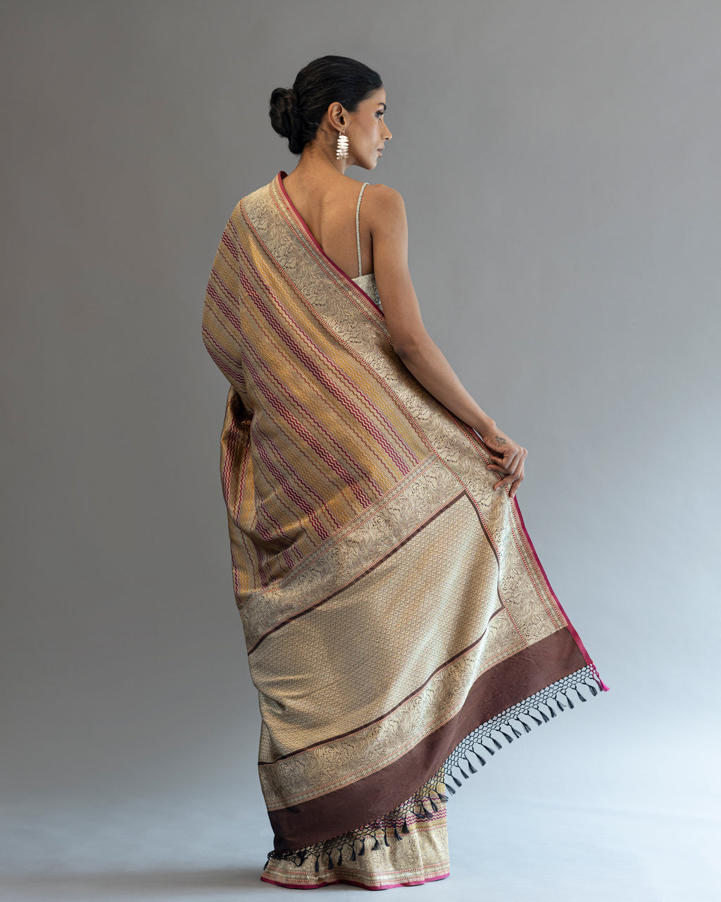 Multi Colored Real Zari Stripe Saree