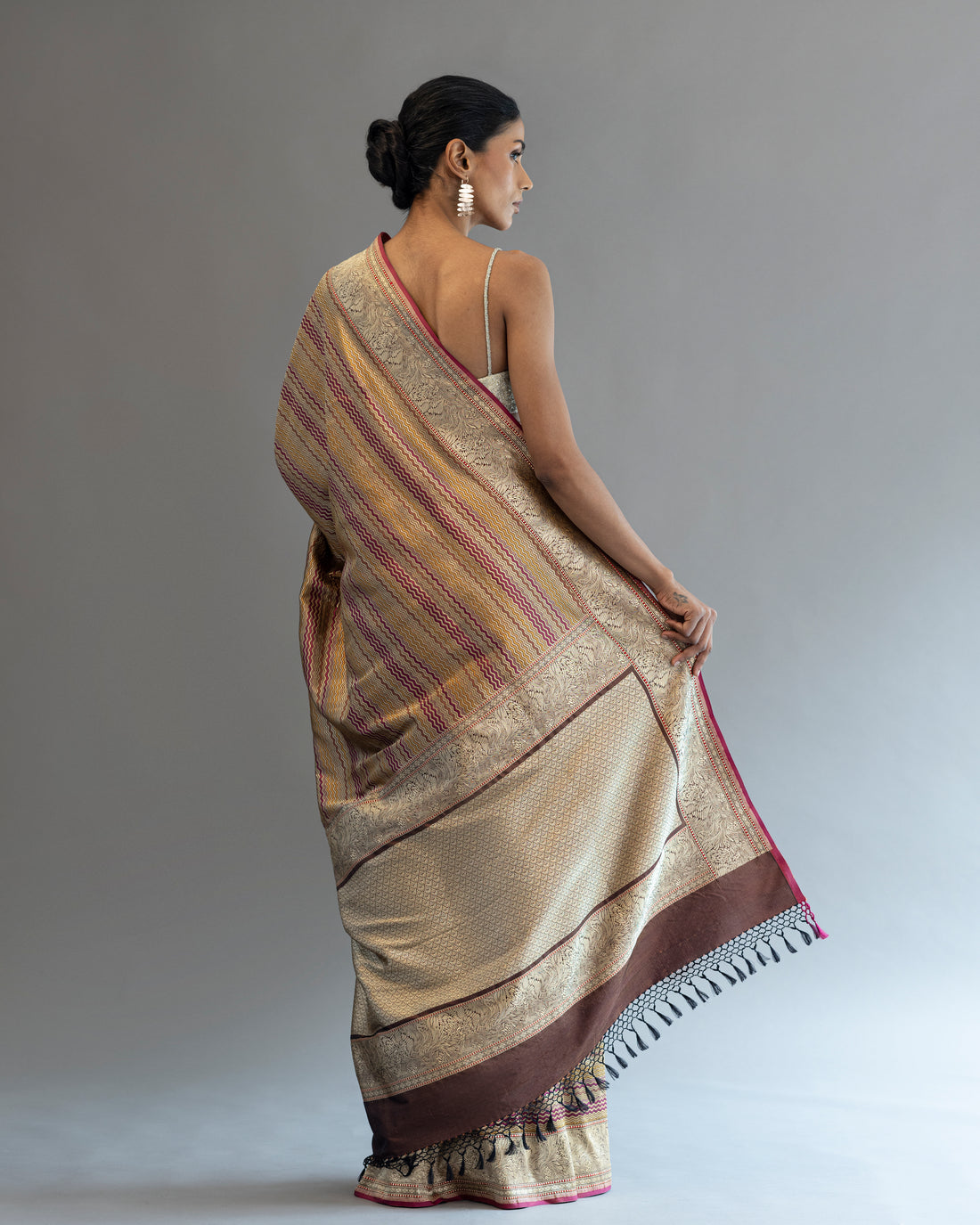 Multi Colored Real Zari Stripe Saree
