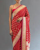 Red Real Zari Saree Featuring Gold Buti