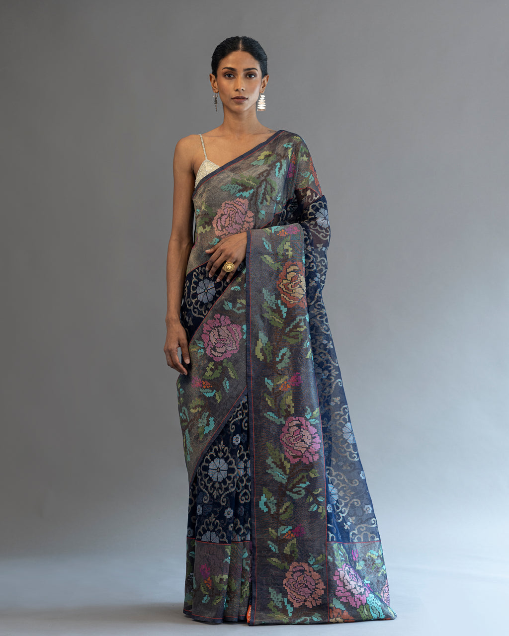 Midnight Blue Real Zari Pure Cotton Saree