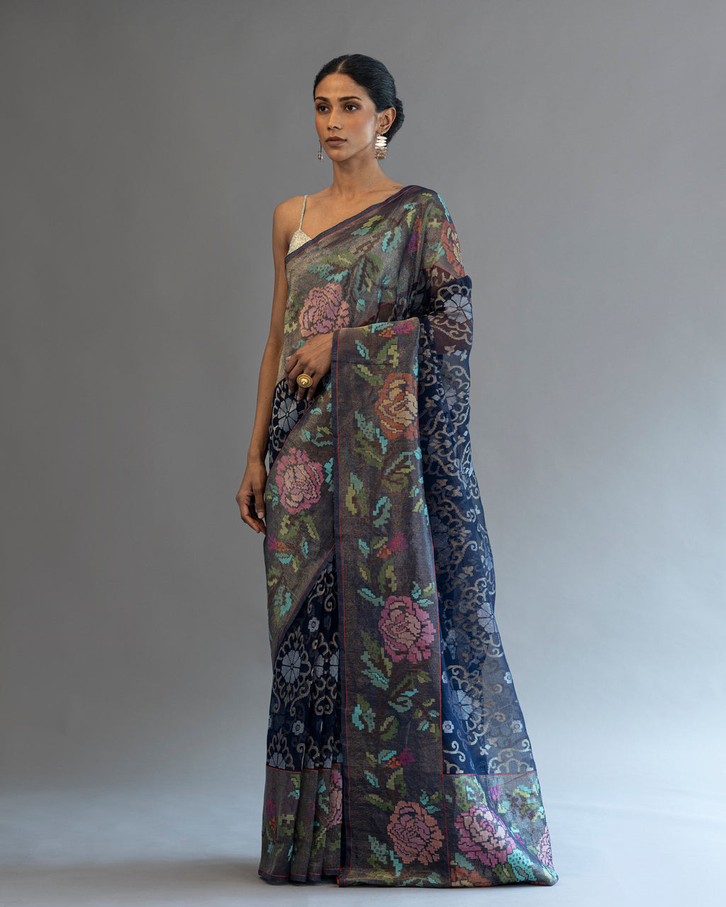 Midnight Blue Real Zari Pure Cotton Saree