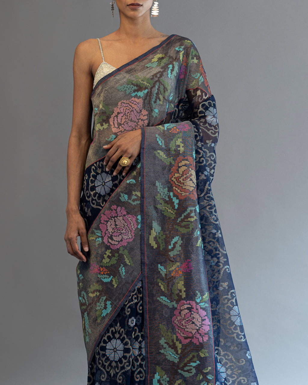Midnight Blue Real Zari Pure Cotton Saree