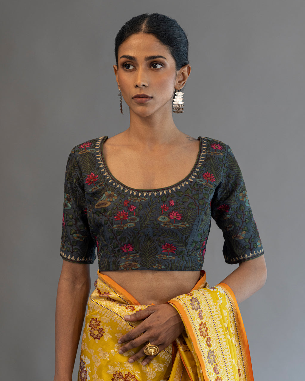 Black-Onyx Hand Embroidered Blouse Pure Silk