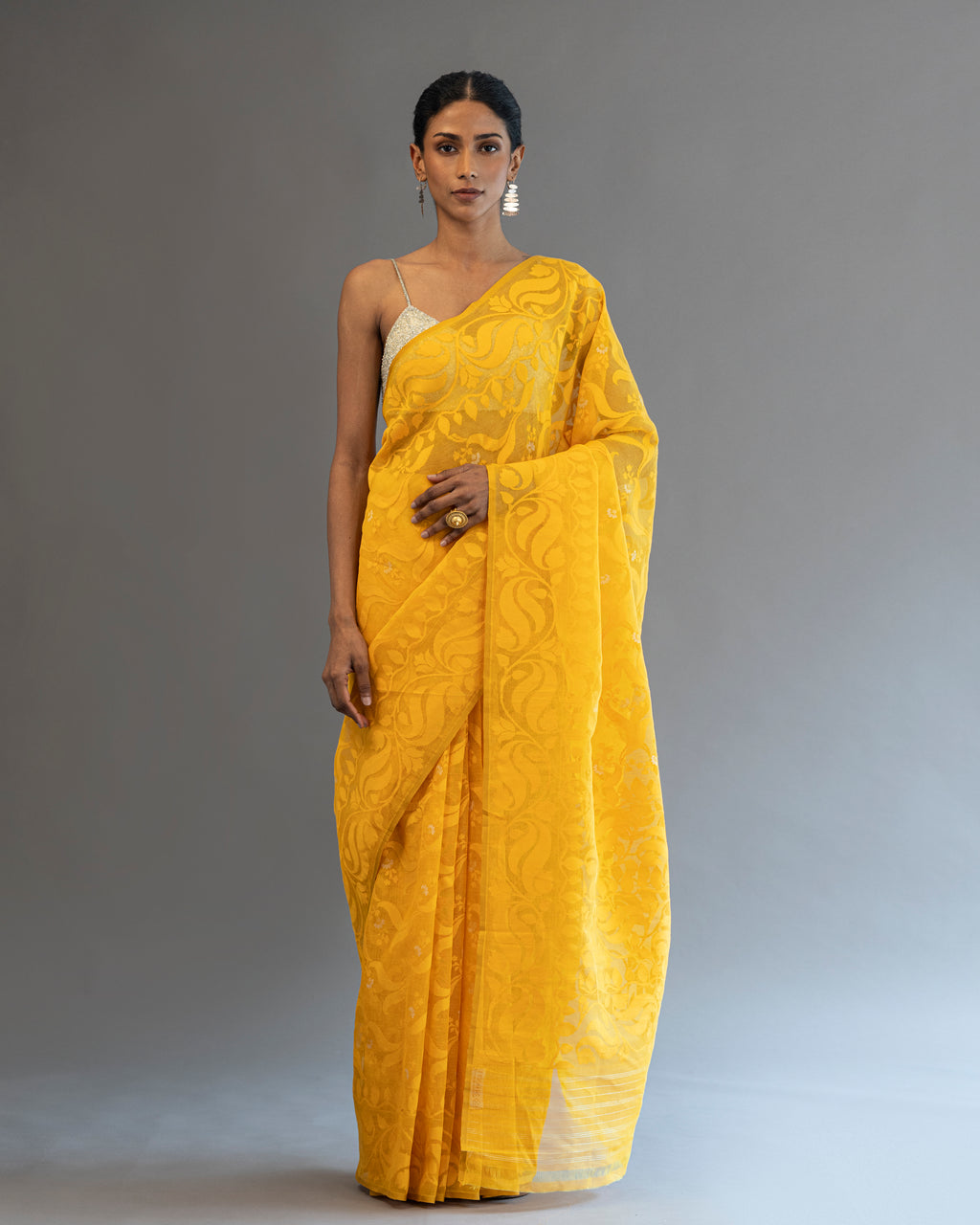 Marigold Yellow Pure Cotton Real Zari Saree
