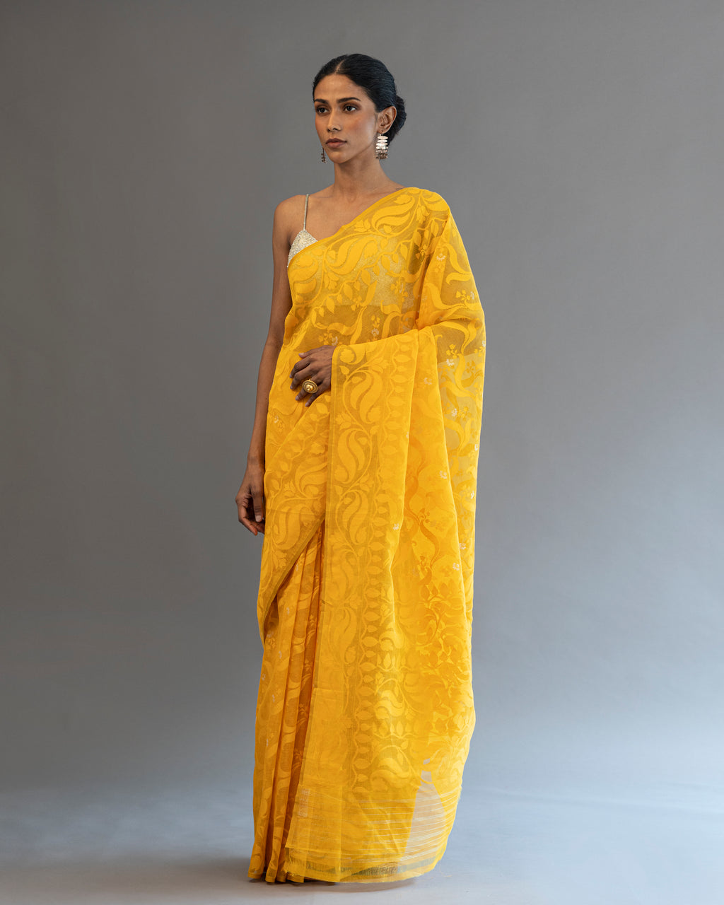 Marigold Yellow Pure Cotton Real Zari Saree