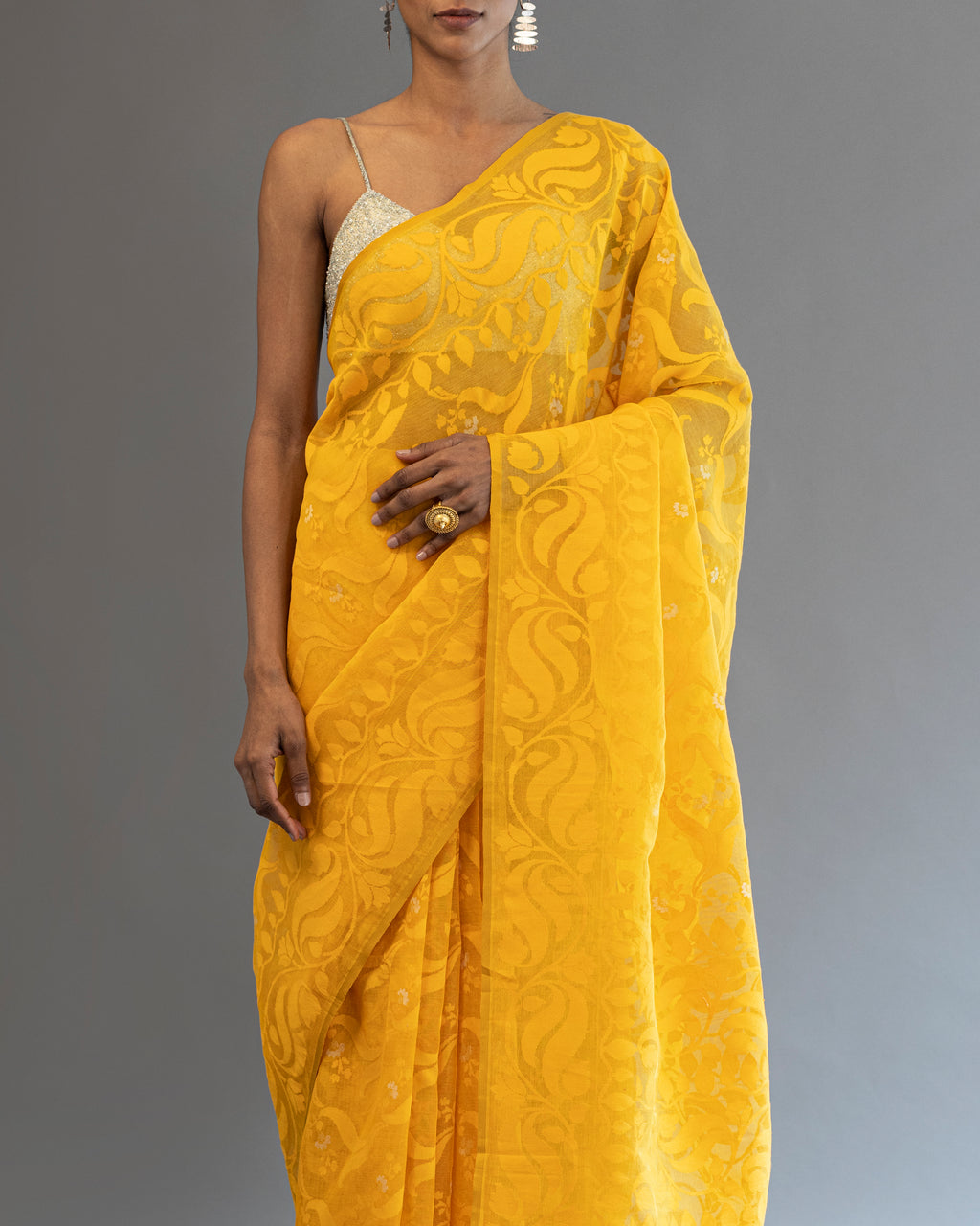 Marigold Yellow Pure Cotton Real Zari Saree