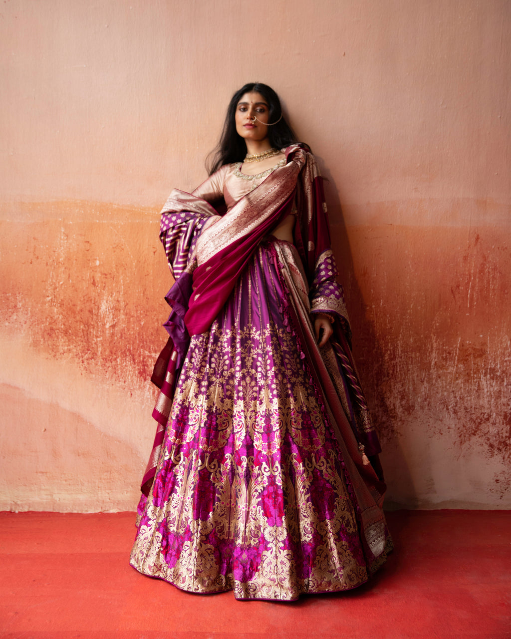 Amaranth Banarasi Silk Lehenga