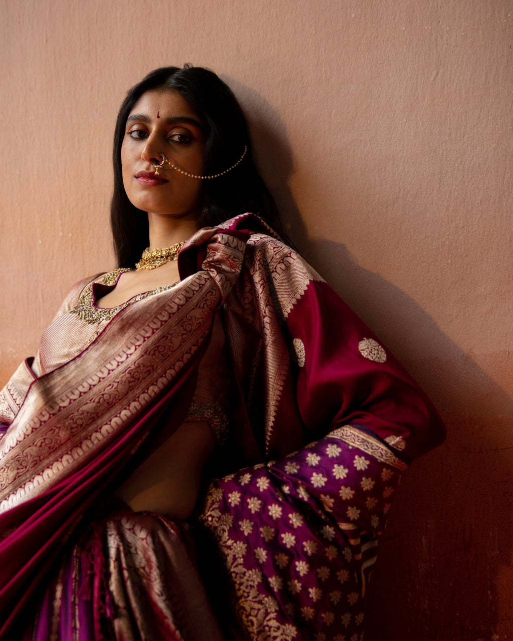 Amaranth Banarasi Silk Lehenga