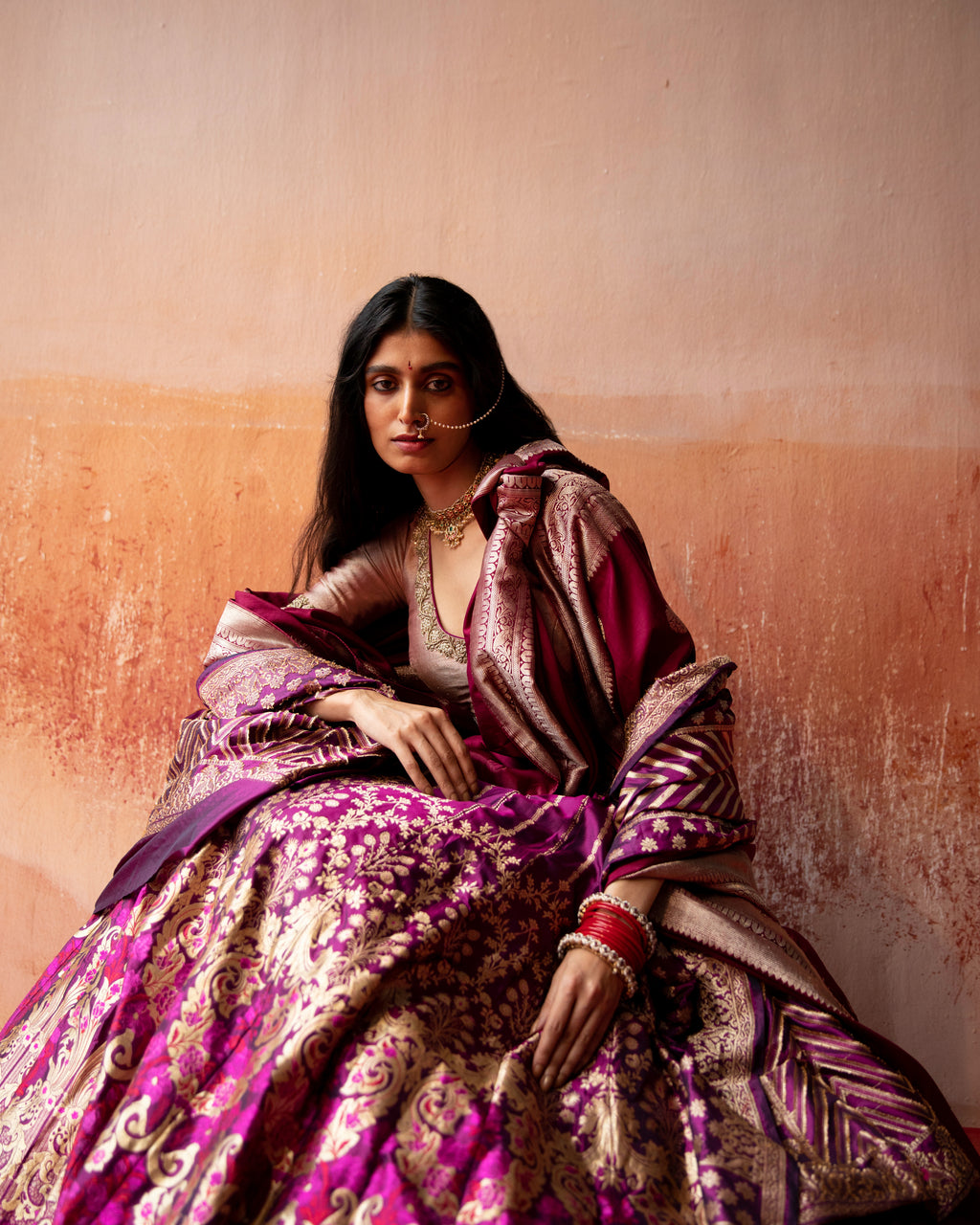 Amaranth Banarasi Silk Lehenga