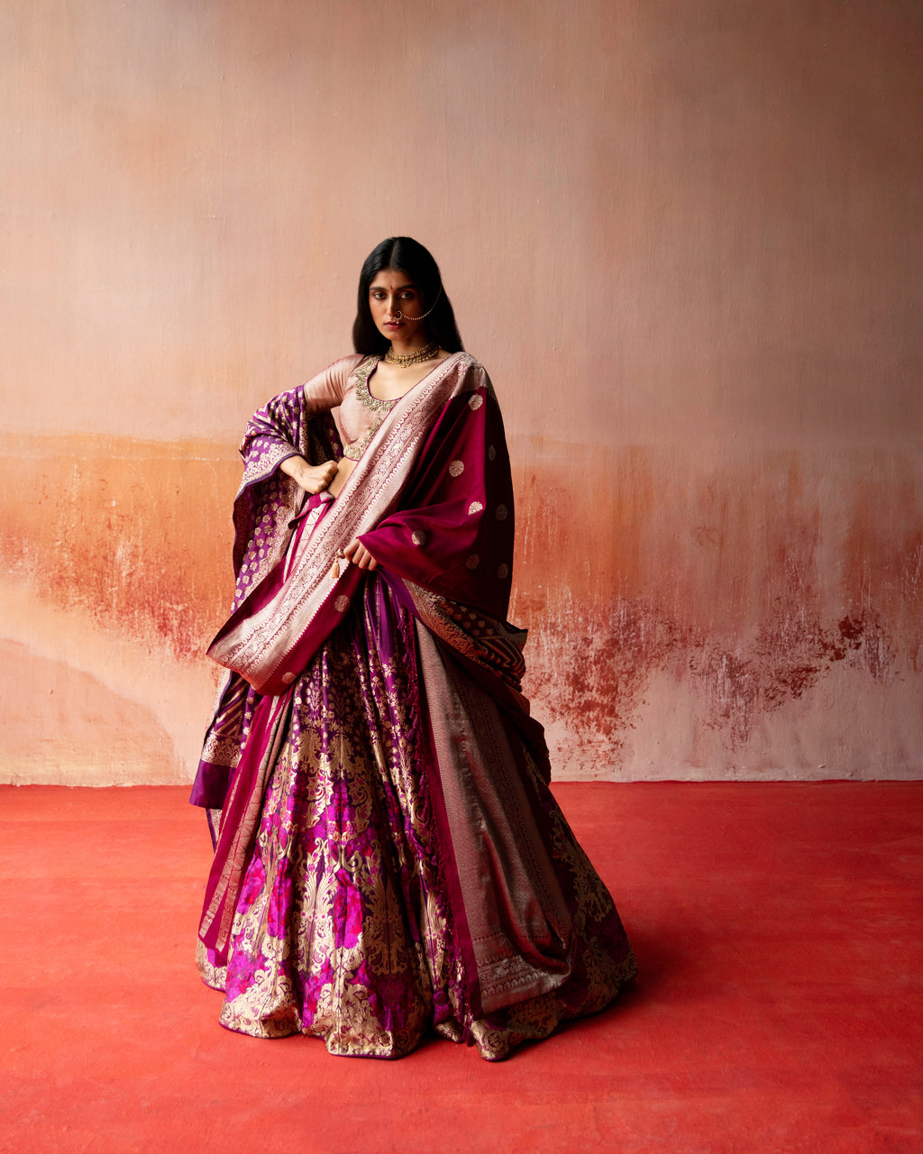 Amaranth Banarasi Silk Lehenga