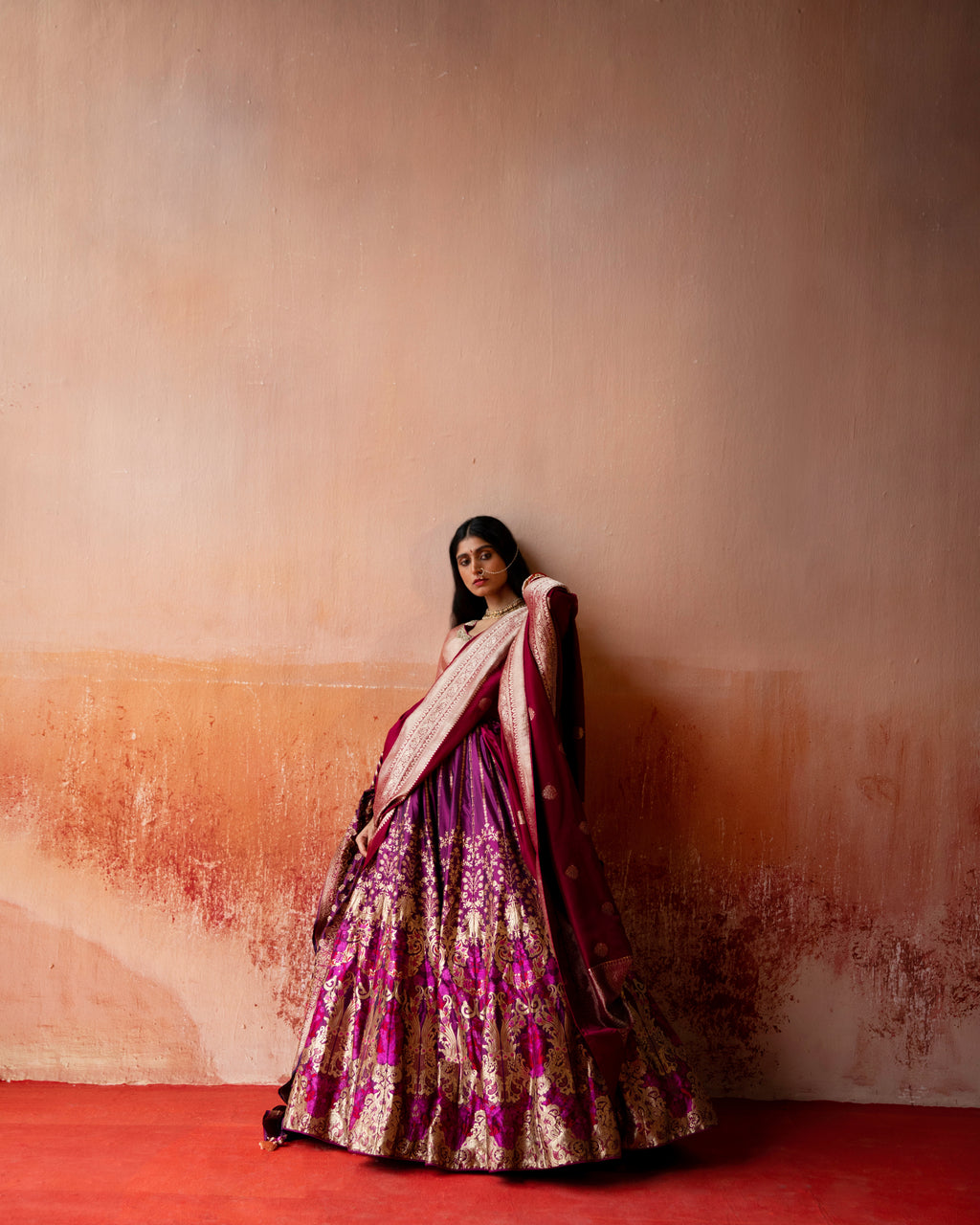Amaranth Banarasi Silk Lehenga