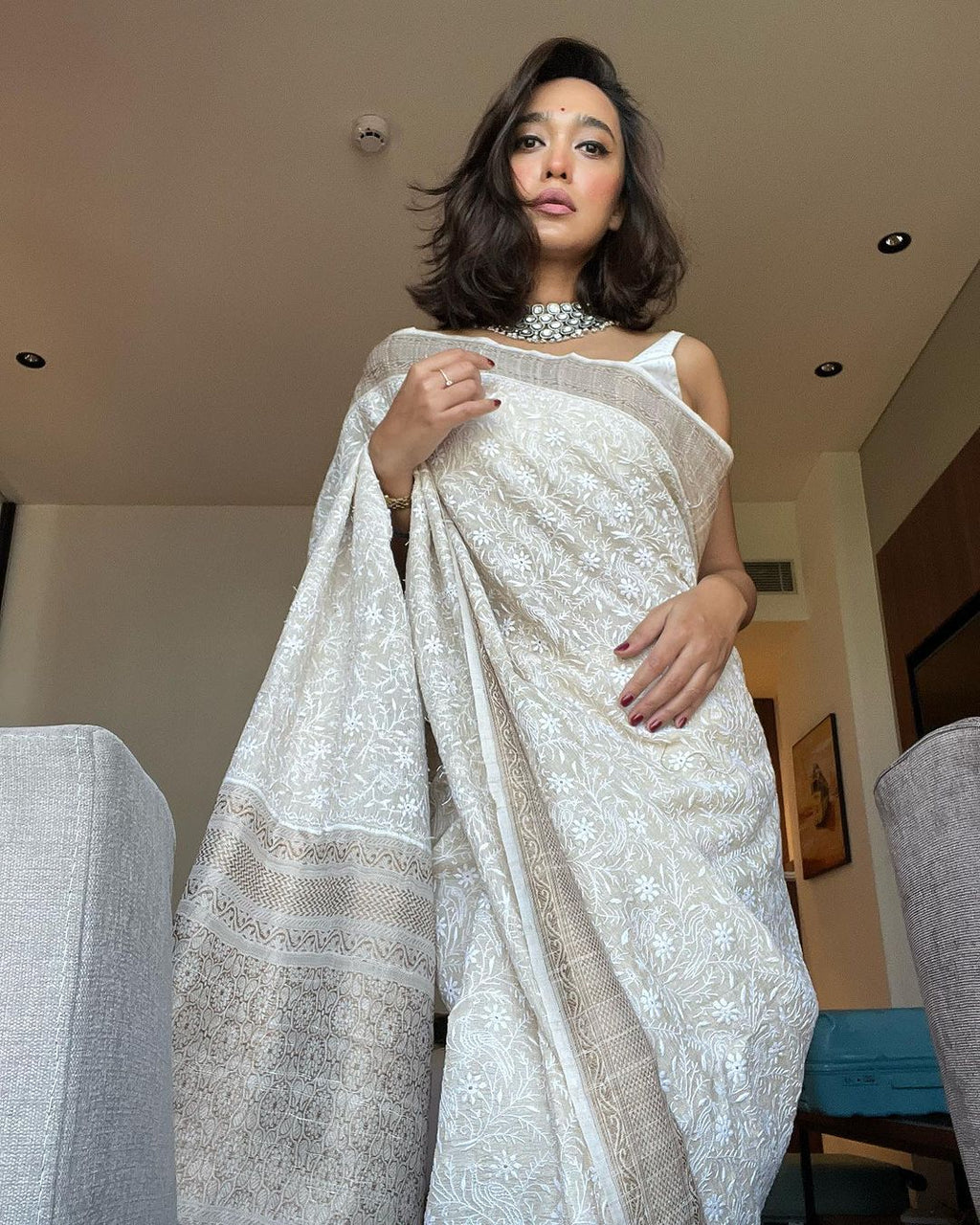Silver Georgette Saree