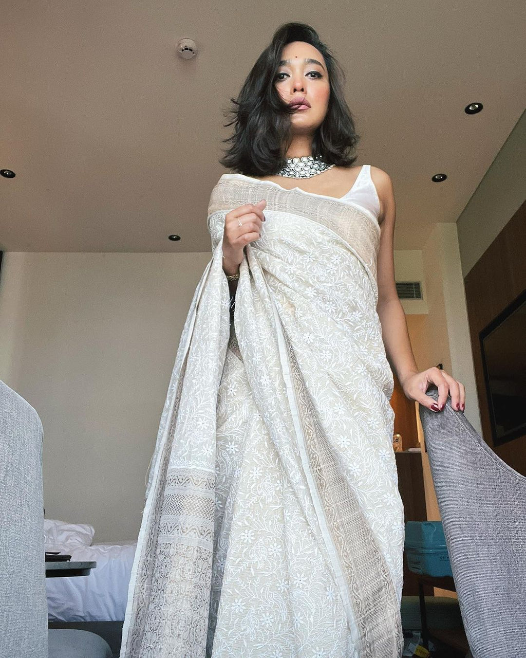 Silver Georgette Saree