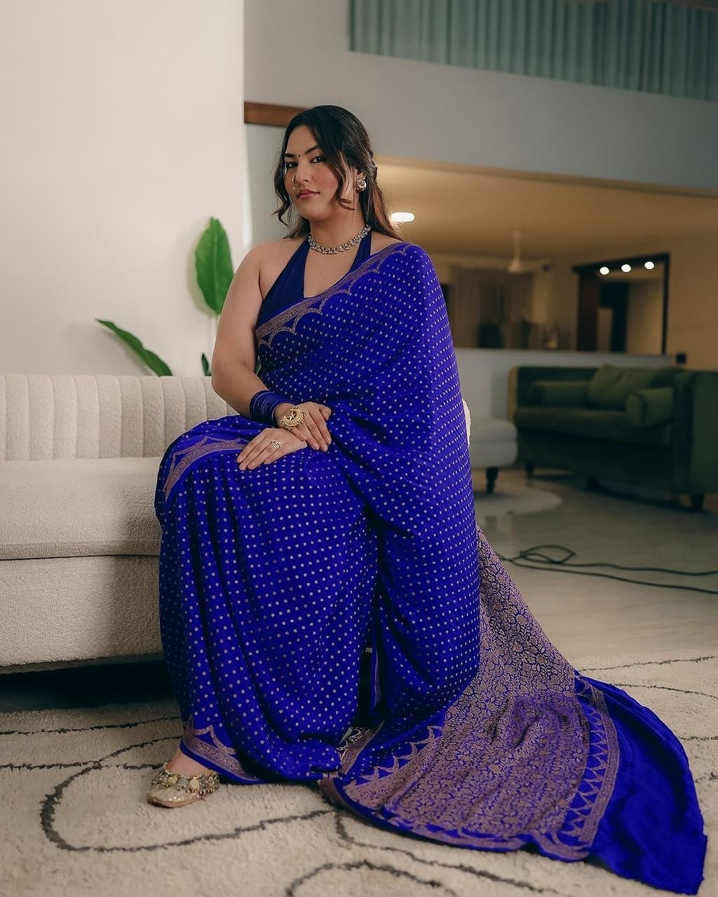 Banarasi Georgette Saree In Persian Blue