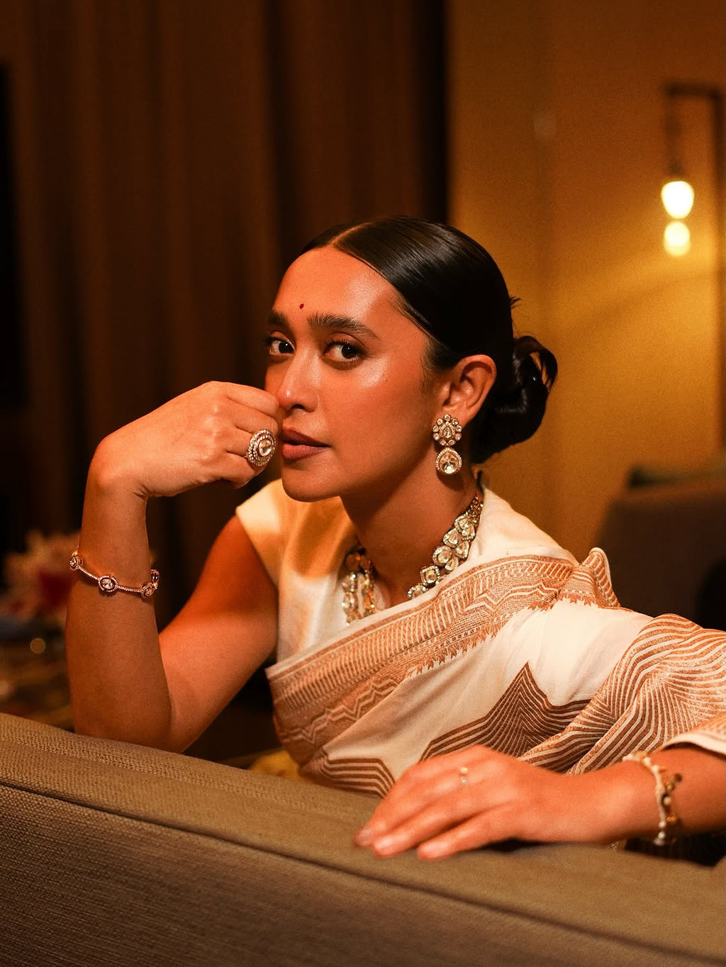 Ivory Geometry Saree 'The Line'