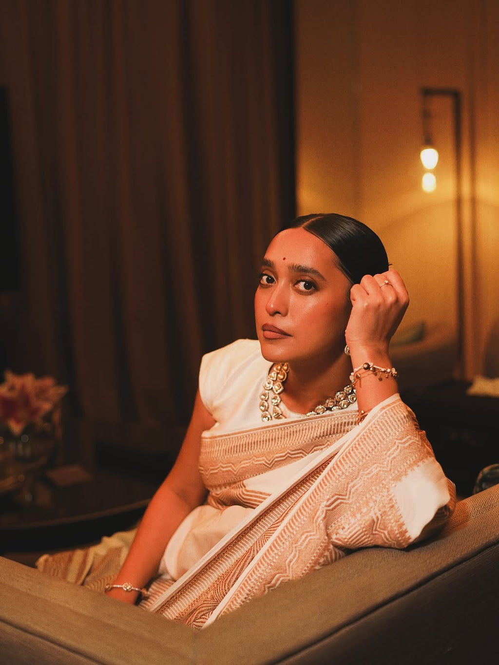 Ivory Geometry Saree 'The Line'