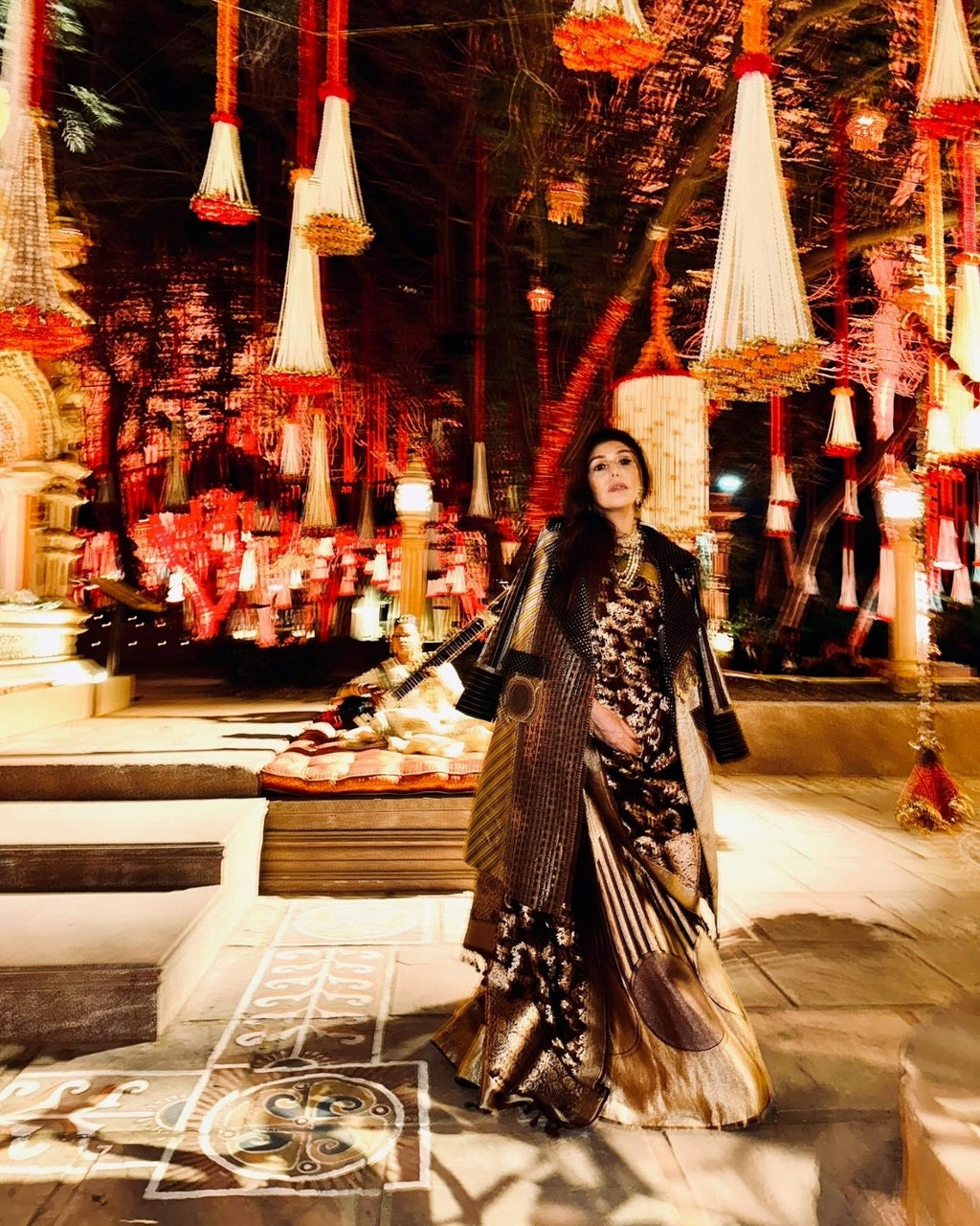 Jamiti Brown Pure Kora Lehenga