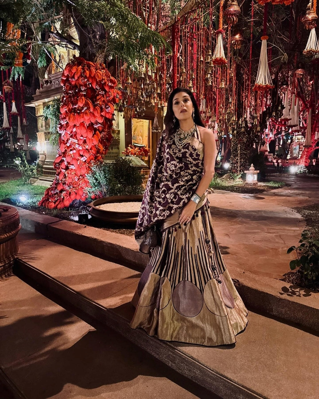 Jamiti Brown Pure Kora Lehenga