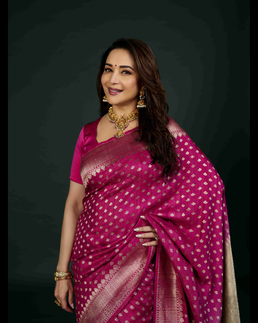 Banarasi Tusser Georgette Saree In Fuchsia Pink