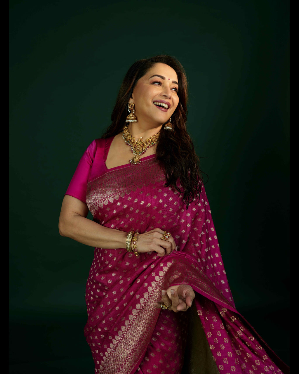 Banarasi Tusser Georgette Saree In Fuchsia Pink