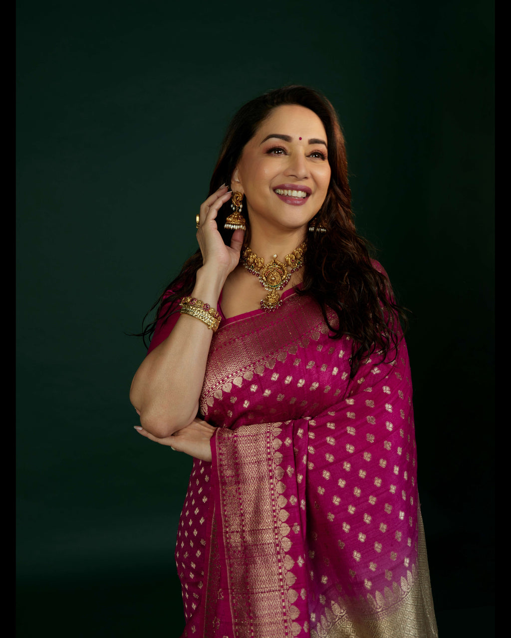 Banarasi Tusser Georgette Saree In Fuchsia Pink