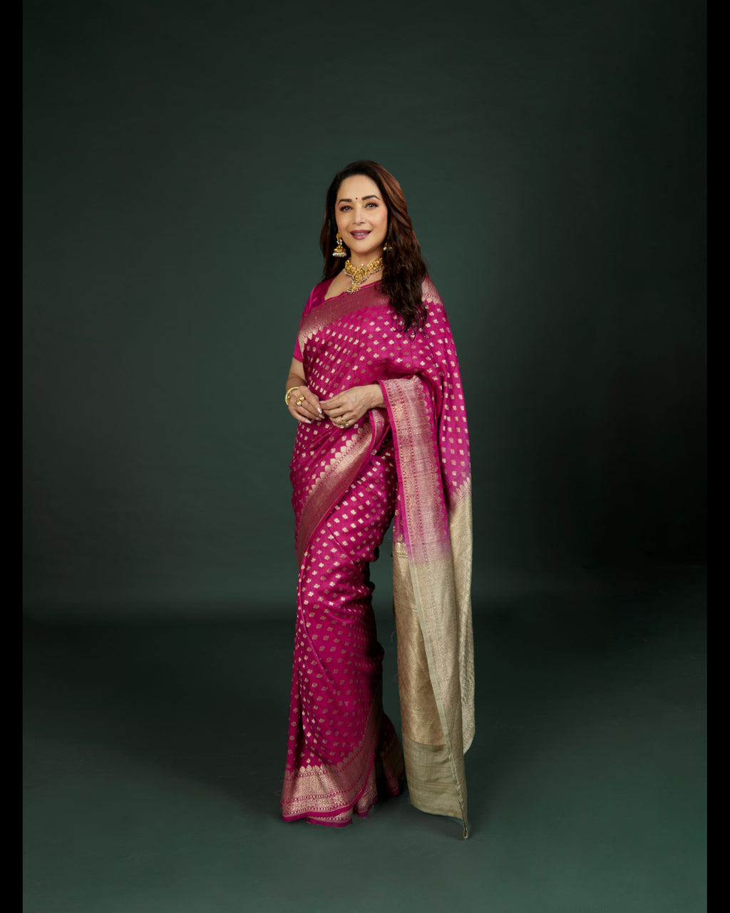 Banarasi Tusser Georgette Saree In Fuchsia Pink