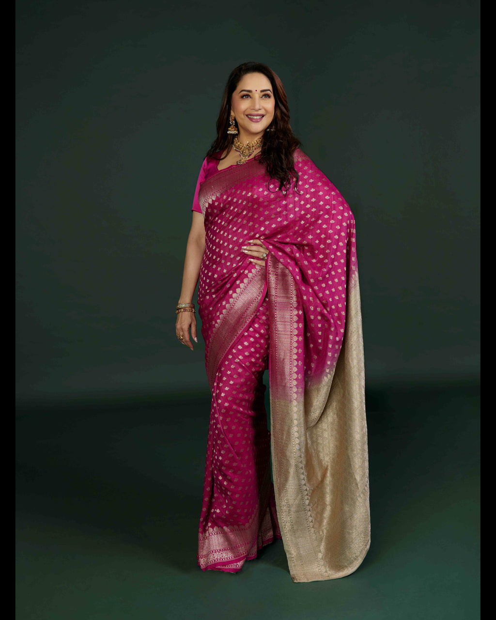 Banarasi Tusser Georgette Saree In Fuchsia Pink