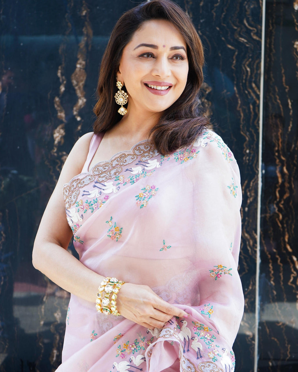 Bronzed-Pink Hand Embroidered Organza Sarees