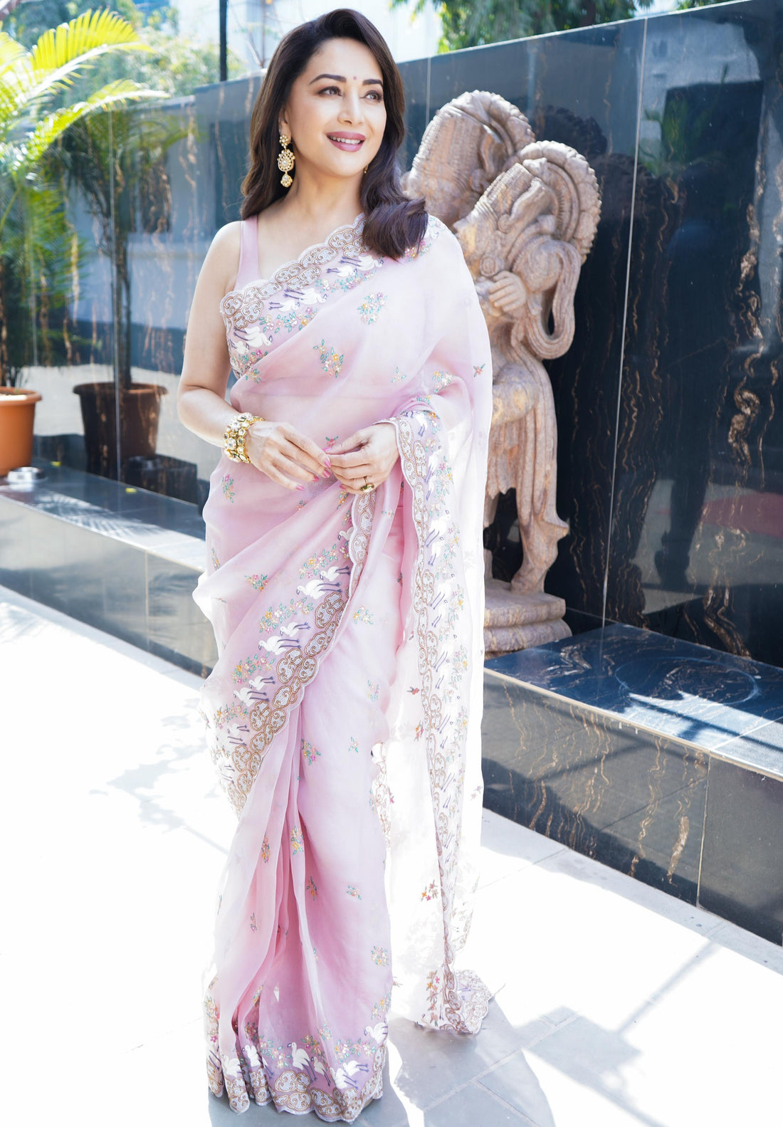 Bronzed-Pink Hand Embroidered Organza Sarees