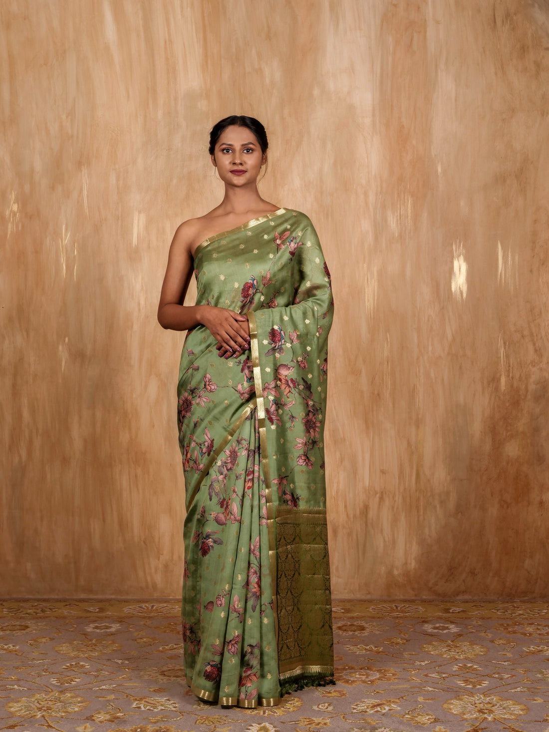 Gold Zari Buti Saree Chiniya