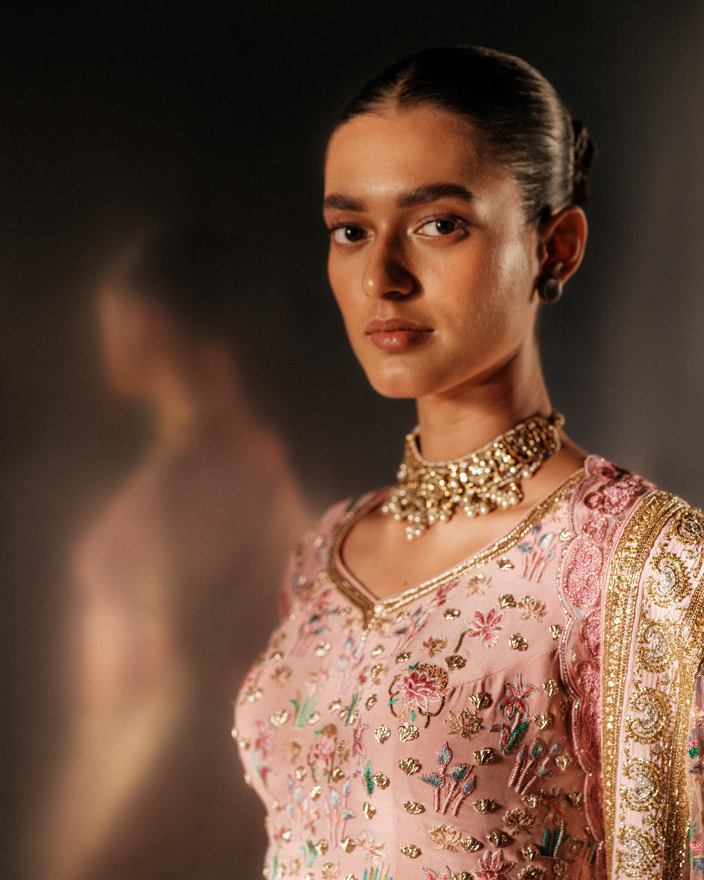 Peach Paradise Hand Embroidered Pichwai Lehenga Set