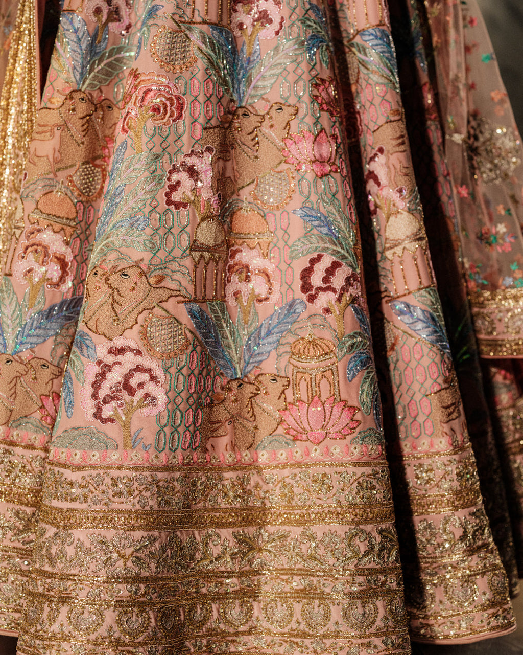 Peach Paradise Hand Embroidered Pichwai Lehenga Set