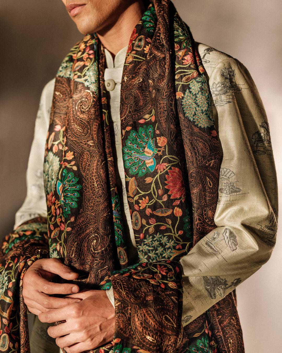 Hand Embroidered Resham Sherwani Set