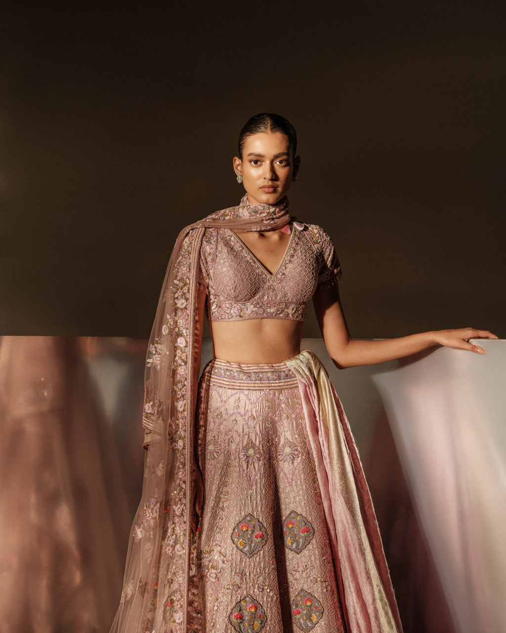 Blushing Peach Hand Embroidered Resham Coral Set