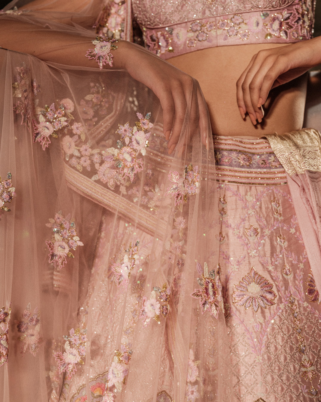 Hand Embroidered Resham Coral Set