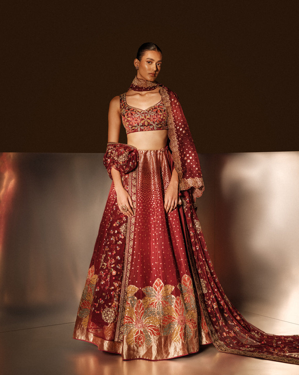 Maroon Grace Banarasi Lehenga Featuring Zardozi Butas
