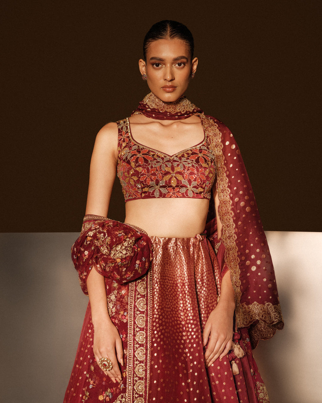 Maroon Grace Banarasi Lehenga Featuring Zardozi Butas