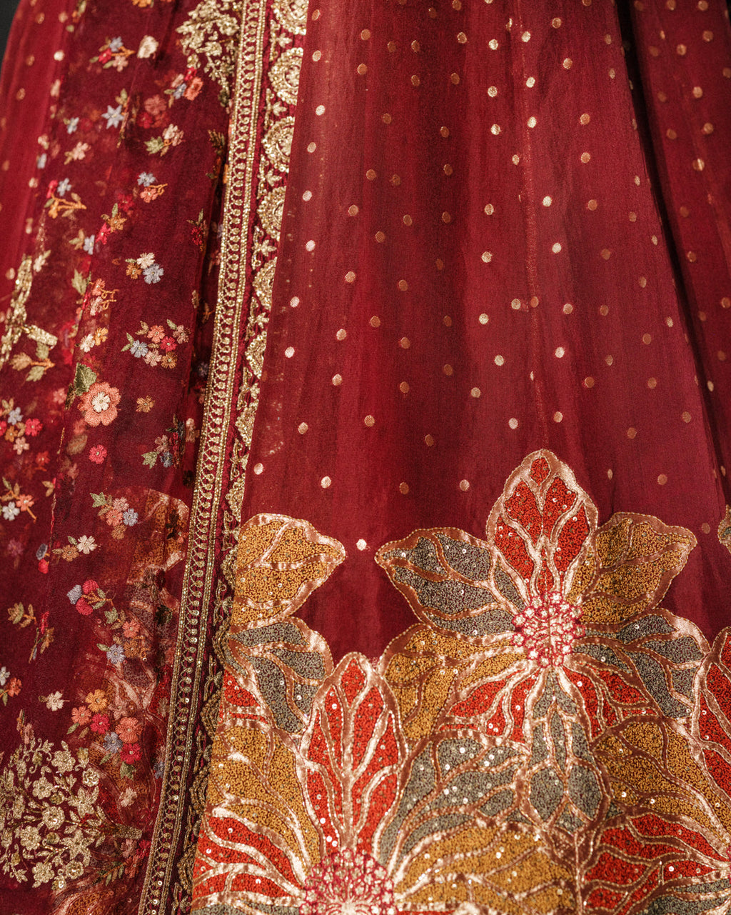 Maroon Grace Banarasi Lehenga Featuring Zardozi Butas