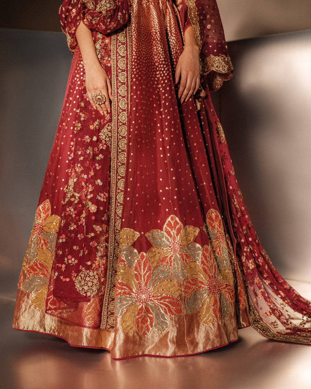 Maroon Grace Banarasi Lehenga Featuring Zardozi Butas