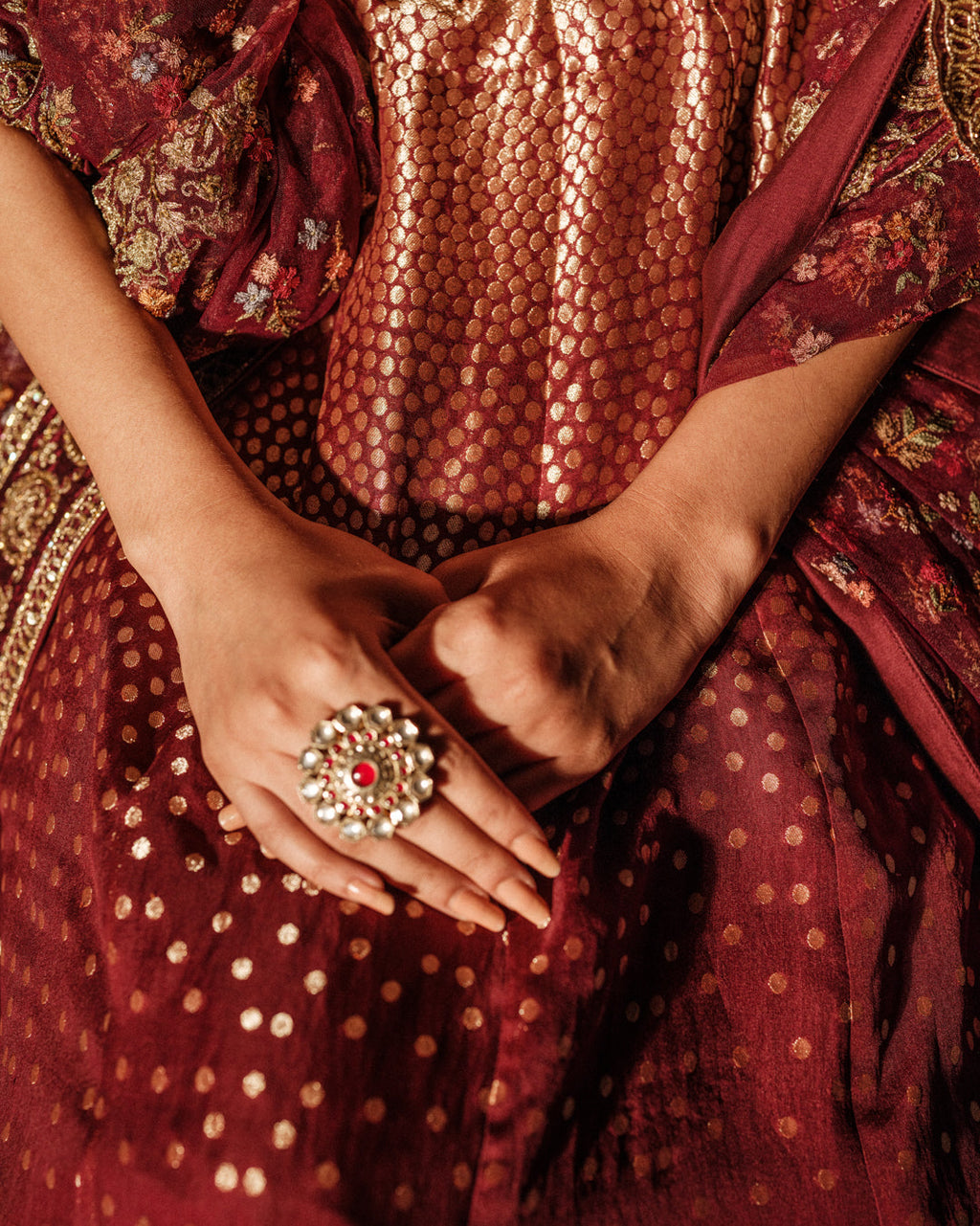 Maroon Grace Banarasi Lehenga Featuring Zardozi Butas