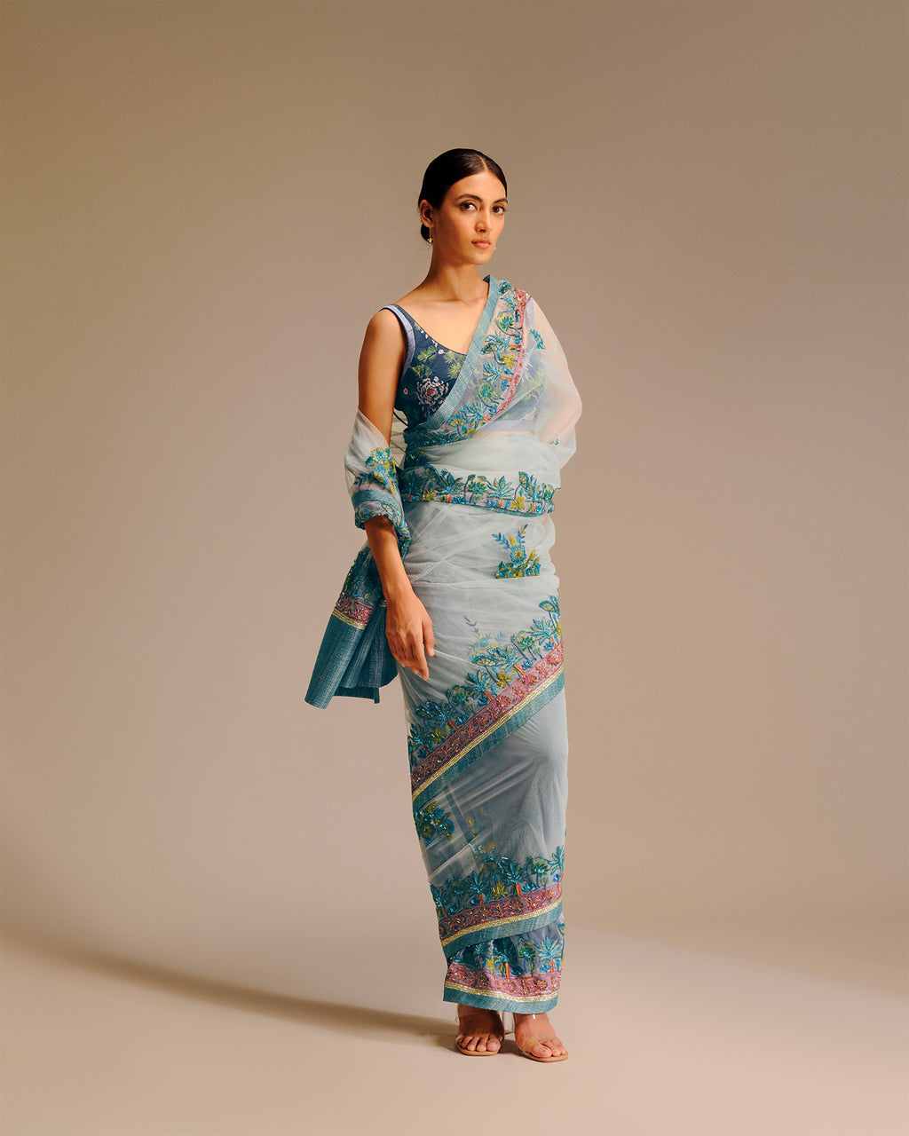 The Forest Saree In Artic Blue